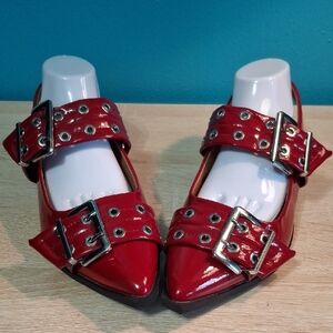 Project Cloud Katharyn Patent Red Pointed-Toe Buckle Flats Nwot